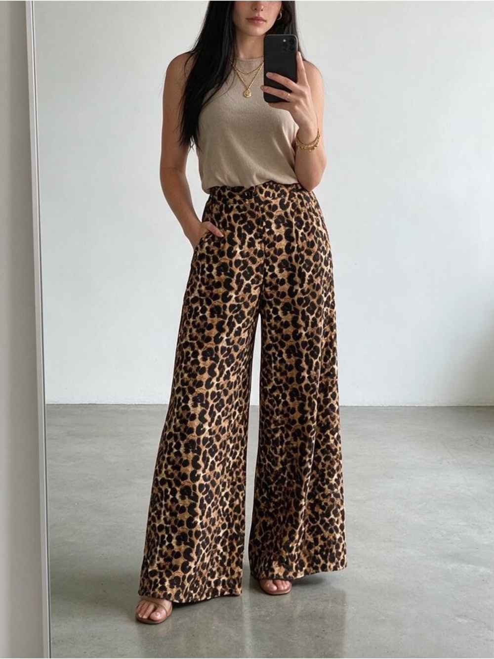 SHEIN Leopard Print Wide Leg Pants Size 6 Side Zip